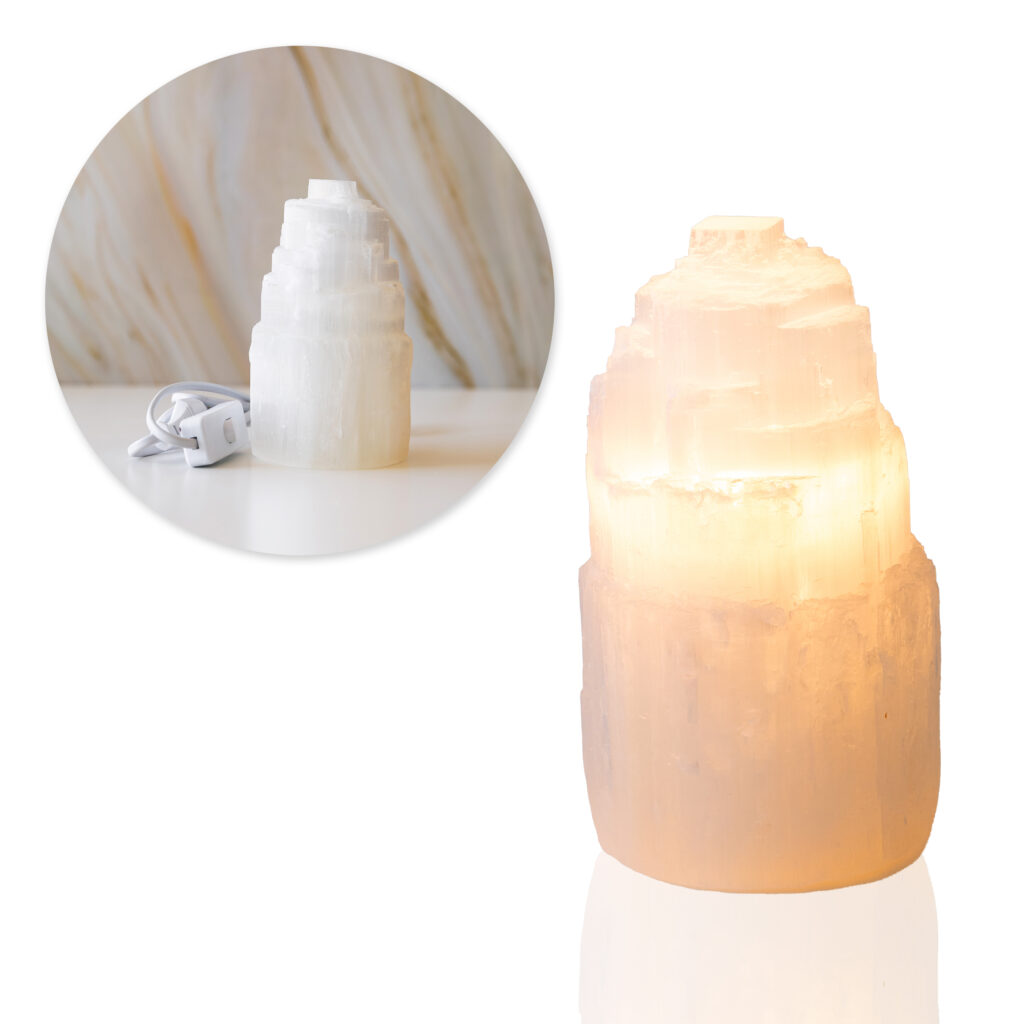Lampa nastrojowa z selenitu kamień naturalny 15 cm