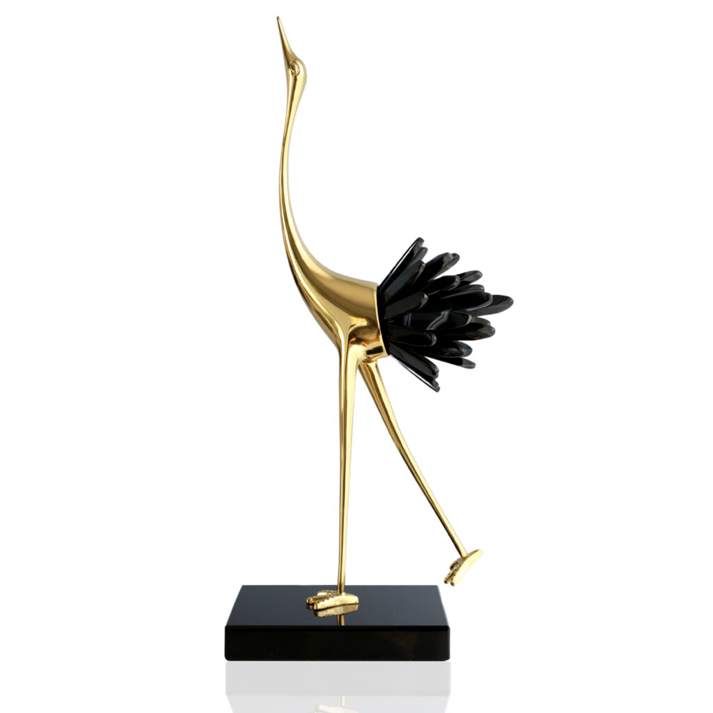 Luksusowa figurka 35 cm żuraw agat czarny