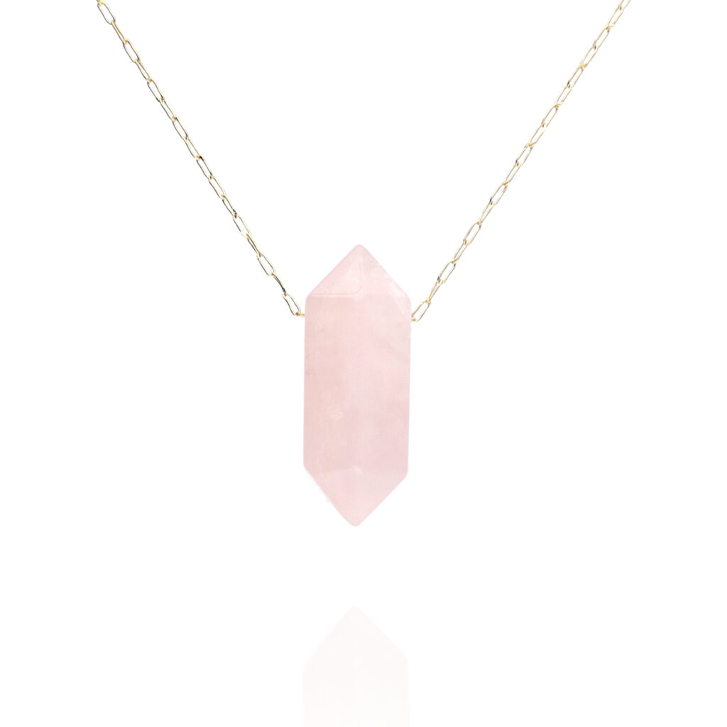 Naszyjnik z kamieniem kwarc różowy grot
